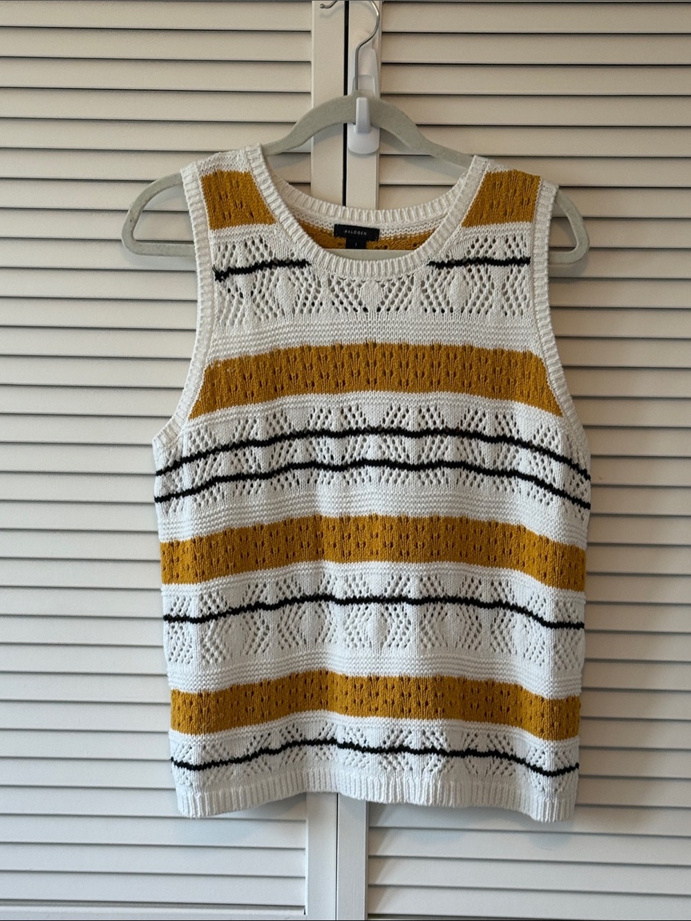 Halogen White and Mustard Eyelet Knit Tank Size L